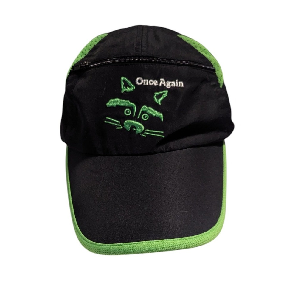 Racetrackers‎ Running Cap Hat Raccoon Zipper Pocket Once Again Black Neon Green